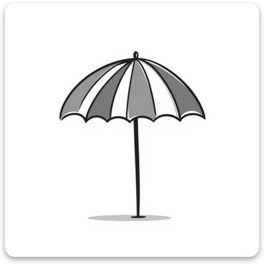 A beach umbrella with stripes in pastel colors (dd9fb0, ffc6d3, a3bfc9, c4bee2, f1b091), hand-drawn doodle style sticker