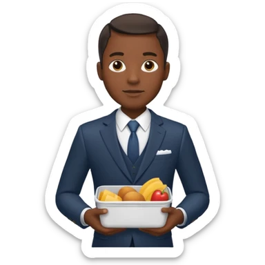 black man with suit holding food container sticker