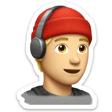 short hair blonde guy with red beanie and headphones on sticker