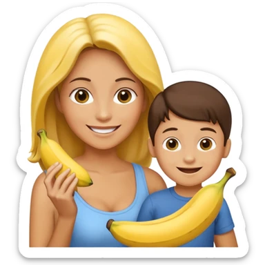 create a mother and boy mother giving banna to his son sticker