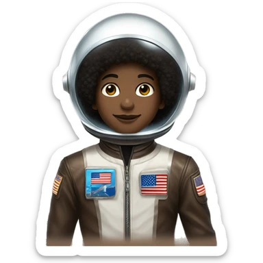 13 year old boy named Tevin Walker: Brown Skin, Dark Brown Eyes, Black Michael Jackson Afro, Wearing a space suit and round crystal clear space helmet sticker