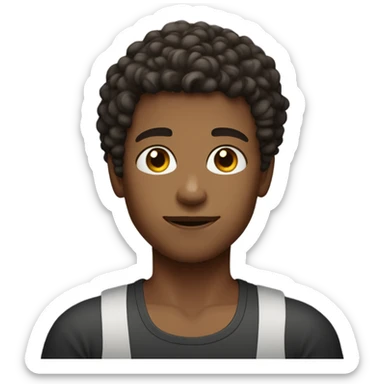 Boy with curly hair shaved on the sides, dark brown eyes, wearing tank top sticker