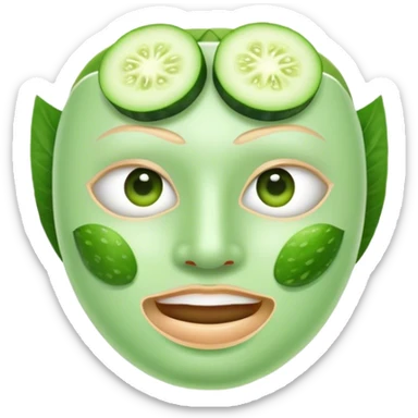 Create an emoji of a character which has a green face mask on with cucumber on its eyes  sticker