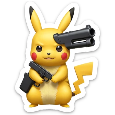 Pikachu holding a black toy gun legt side view  sticker