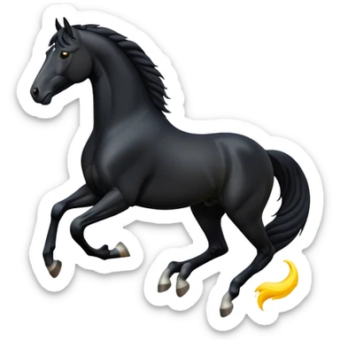 cinematic-[black horse]-realistic-full-body-galopping-emoji,-tail-flicking-lazily,-head-tilted-dramatically,-sleek-[black]-coat,-simplified-yet-realistic-focused-features,-highly-detailed,-glowing-with-an-almost-sarcastic-glow sticker