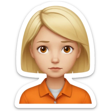 short blonde hair not smiling woman in orange collared shirt sticker