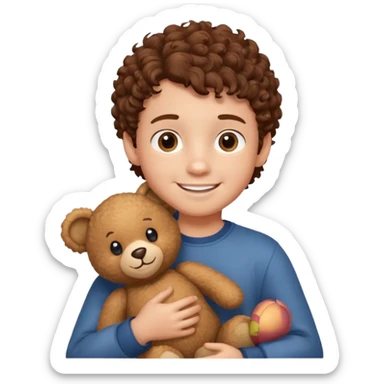 curly hair boy with bear  sticker
