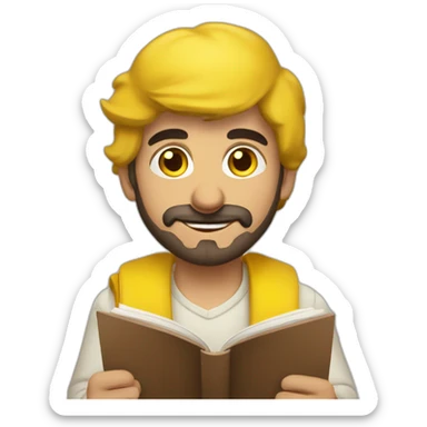 Armenian men with the yellow clothes reading book and looking at camera and smiling  sticker