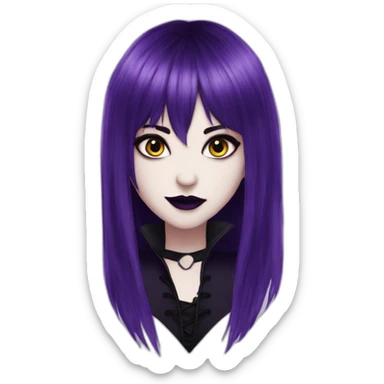 Elissabat-with-bangs-long-hair-purple-and-black-vampire-with-fangs-goth-makeup sticker