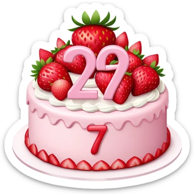 Pink Strawberry birthday cake with the number 27 on it  sticker