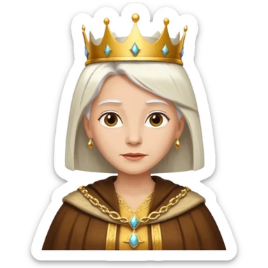 Queen with straight white hair – golden crown, brown robe sticker
