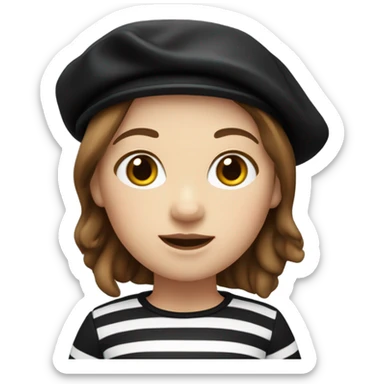 memoji breton girl brown hair with black beret and stripes  sticker