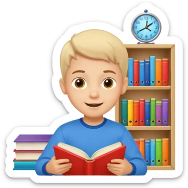 un niño de entre 3 - 10 años estudiando ingles, un destello de luz o colores más vivos para el niño que estudia en su habitacion feliz  sticker