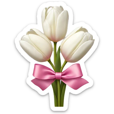 white tulips with pink ribbon  sticker