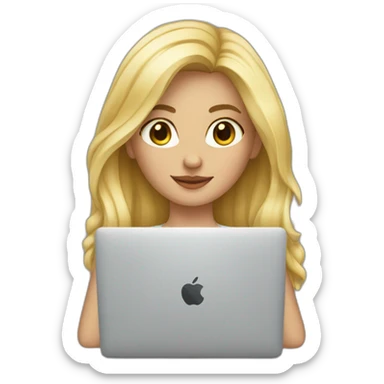 blonde girl using macbook sticker