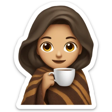 Hispanic Girl with long brunette wrapped in blanket sipping coffee sticker