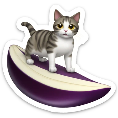 Cat surfing on an eggplant sticker