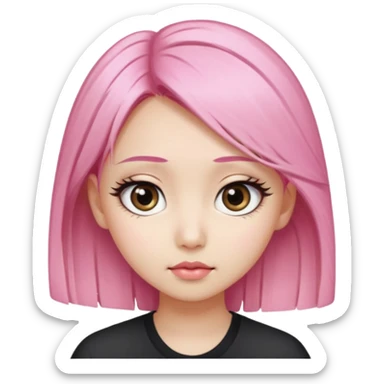 An Asian girl with pink-blonde hair, big eyes, thick eyebrows, and long eyelashes; only her head... sticker
