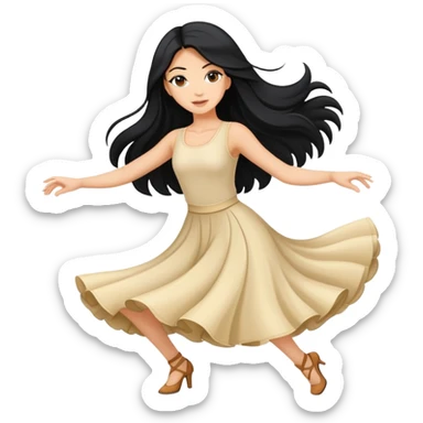 Beautiful white girl with black long hair dancing sticker