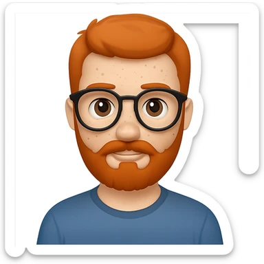 Add glasses to the freckled man with beard in emoji style, no background. sticker