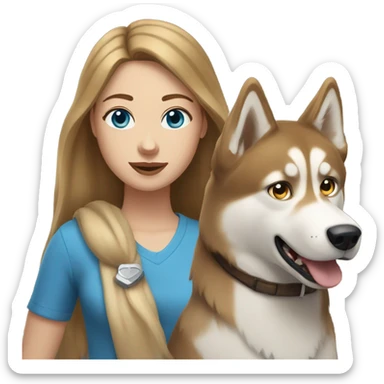 White Woman hair brown and bleus eyes and golden Husky  sticker