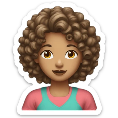face of midle easten curly tenage girl with medium brown hair in T-shirt sticker