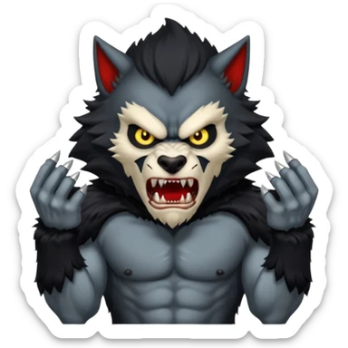 Create an emoji of Werewolf half bodied till waist sharp nails angry face black sticker
