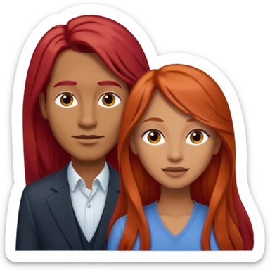 Mujer flaca con cabello largo color rojo color de piel media, hombre de color medio moreno con cabello color negro, flaco sticker