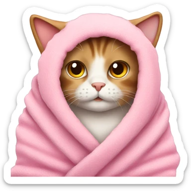 Cat in a pink cozy blanket sticker