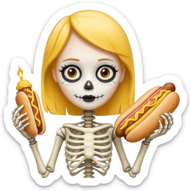 girl skeleton holding hot dog sticker