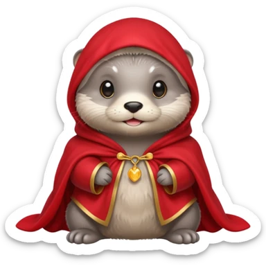 baby grey otter, in magic red cloak sticker