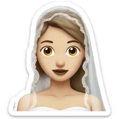 Woman white medium brown hair wearing a white lace veil over her face sticker