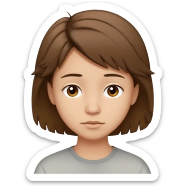 face of a young person with short tousled brown hair, light skin, neutral expression sticker