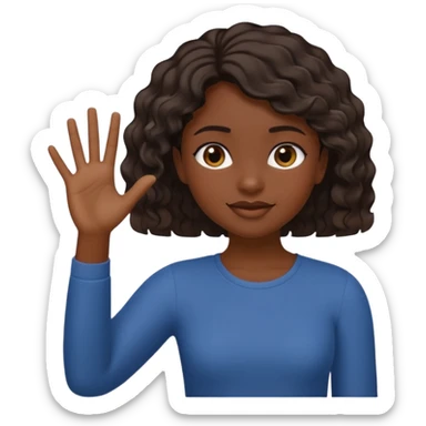 A dark-skinned girl with short, wavy hair raises her right hand 😜 and makes the same emoji movements sticker