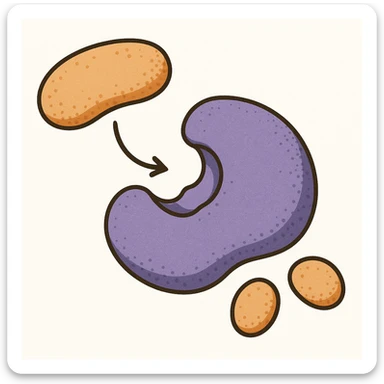 Ultra-detailed scientific illustration  (like in a school book) of enzyme digestion. Macro molecular view, clean white background, no text, no human figures or cartoon characters. Purely biological focus. sticker