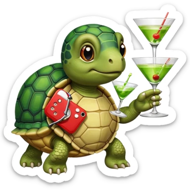 turtle wearing a watch drinking a martini sticker