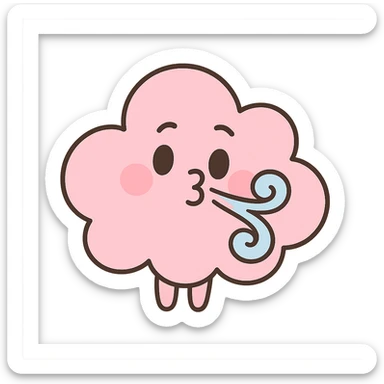adorable pastel pink cloud, blowing gentle wind, no arms or legs, full body, soft pastel kawaii style sticker
