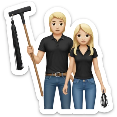 Bdsm male dominant wearing jeans black T-shirt and holding a flogger watching from outside blonde long hair sub with a collar showering with suds all over her sticker