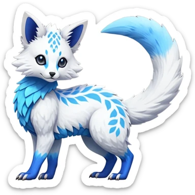 Rare realistic exotic white and neon-blue epic pretty beautiful handsome gorgeous aesthetic colorful vibrant Vernid-Trico-species-Fakemon-creature by LiLaiRa, 4 legs, 1 tail, random markings, (full body) sticker