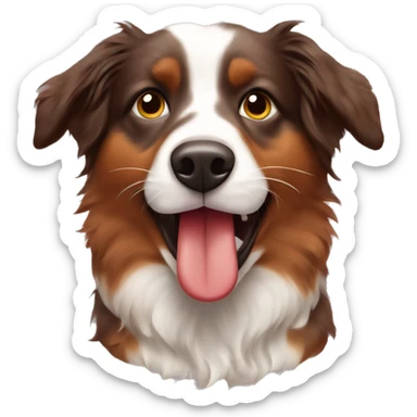 A red tri Australian shepherd holding an otter toy in her mouth sticker