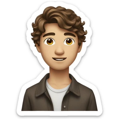 Teenager boy type mexican, White skin, with wavy brown hair (Which go down behind to the nape of the neck), Little bit dezoom sticker