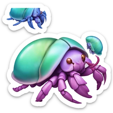 Purple pink blue green smiling hermit crab profile shell sticker