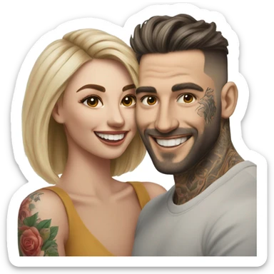 Hyper Realistic Female model smiling at a very handsome tattooed man sticker