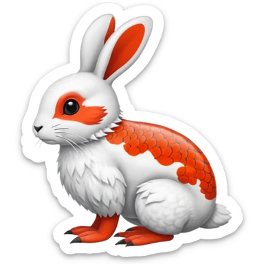 Rock Ptarmigan-Snowshoe-Hare-Koi-Fish-Pokémon-Fakémon-Animal-hybrid, full body, with red marking over eye sticker