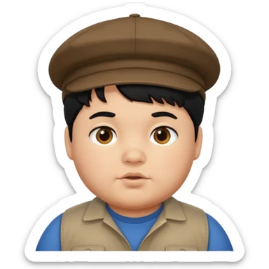 chubby boy black hair wearing cap sticker