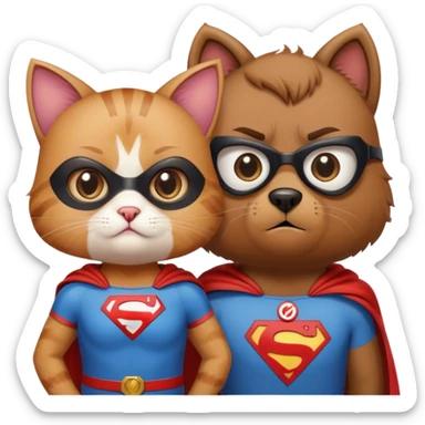 à super hero cat with an H on his shirt and his little scared cute bear girlfriend  sticker
