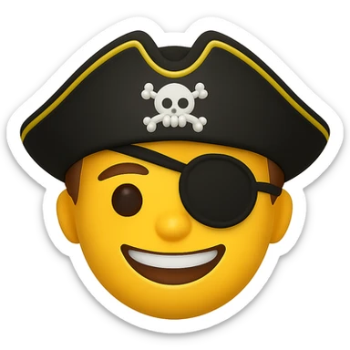 Add an eye patch over the blindfold for the pirate. Keep the pirate hat and smiling expression. Render in emoji style with transparent background. sticker