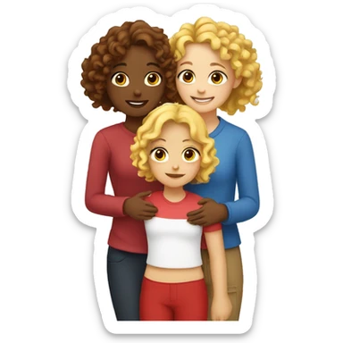 two girls are hugging, one is curly brunette, and another one is blonde with red strands  sticker