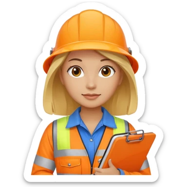 woman in orange hi vis overalls standing holding a clipboard sticker