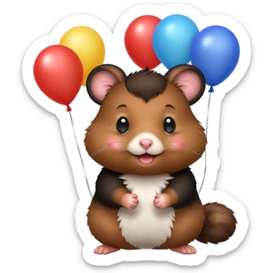 black hamster with balloons sticker